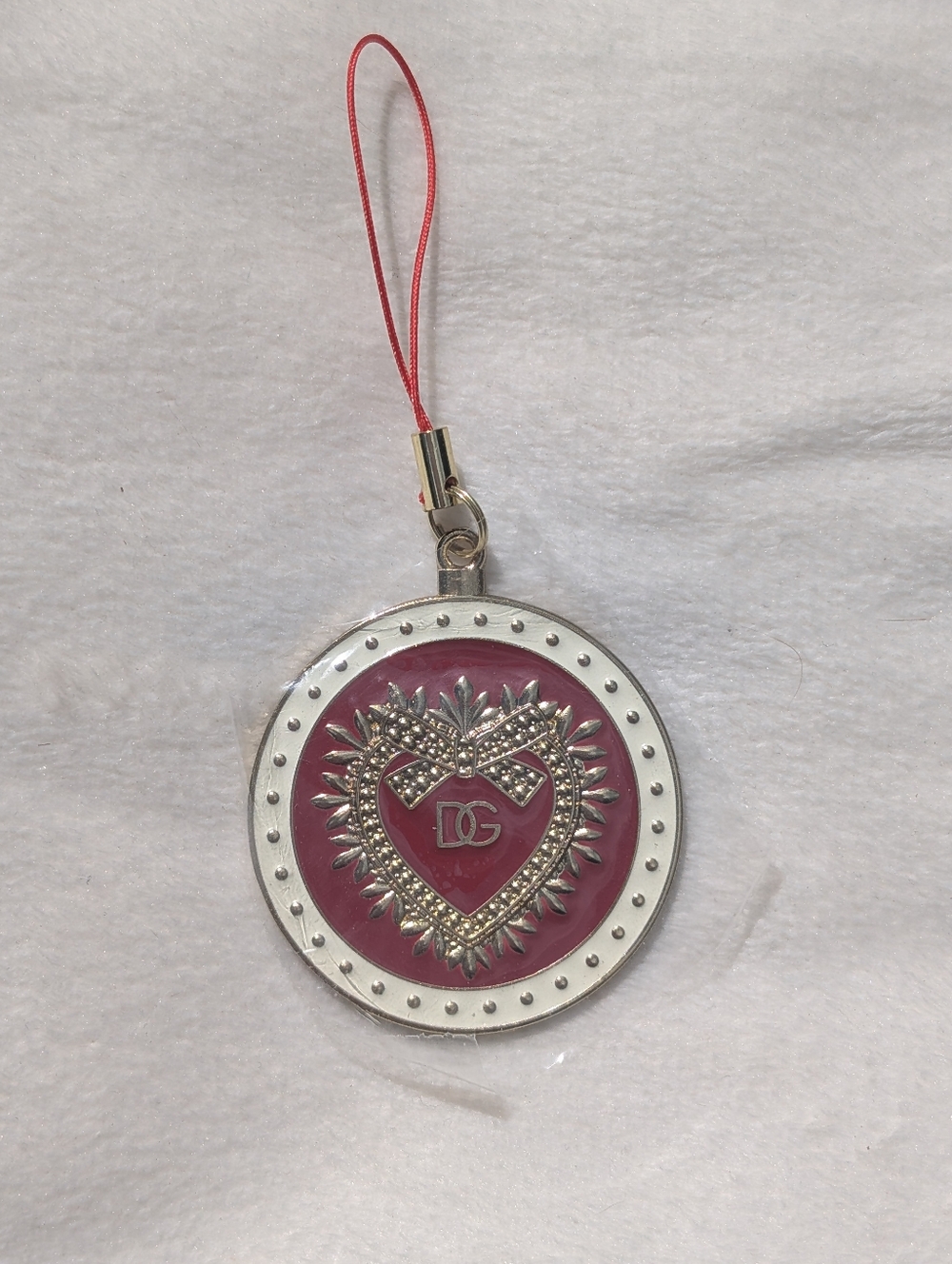 Dolce & Gabbana D&G Sacred Heart Medallion - Red Enamel & Gold. Bag Charm